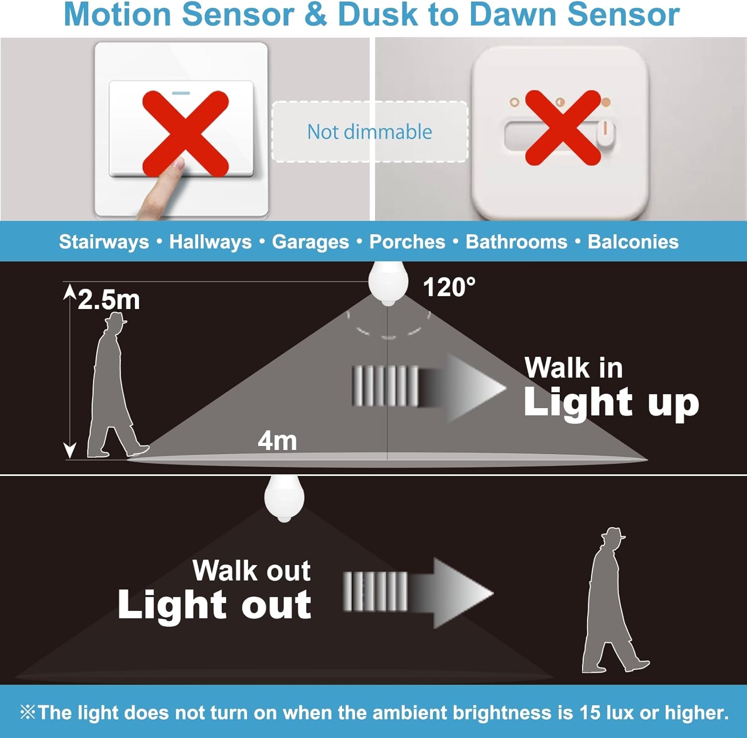 Motion Sensor LED Light Bulbs A19 E26 9W PIR Built-in IR 60 watt Equivalent Bright 900 Lumens for Garage, Closet, Porch, Stairs,2 Packs