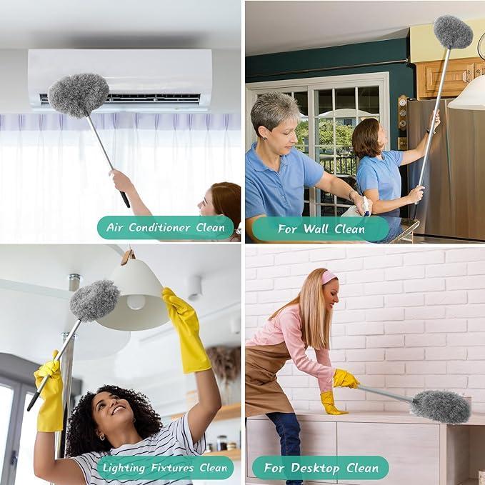 Extendable Microfiber Ceiling Fan Duster -LongHandle, Dust-Locking, Reusable & MachineWashable, Effortless Cleaning Brush for HighCeilings & Ceiling Fans, Ceiling Fan Cleaner Detachable Head Movable Qjdz-Blue