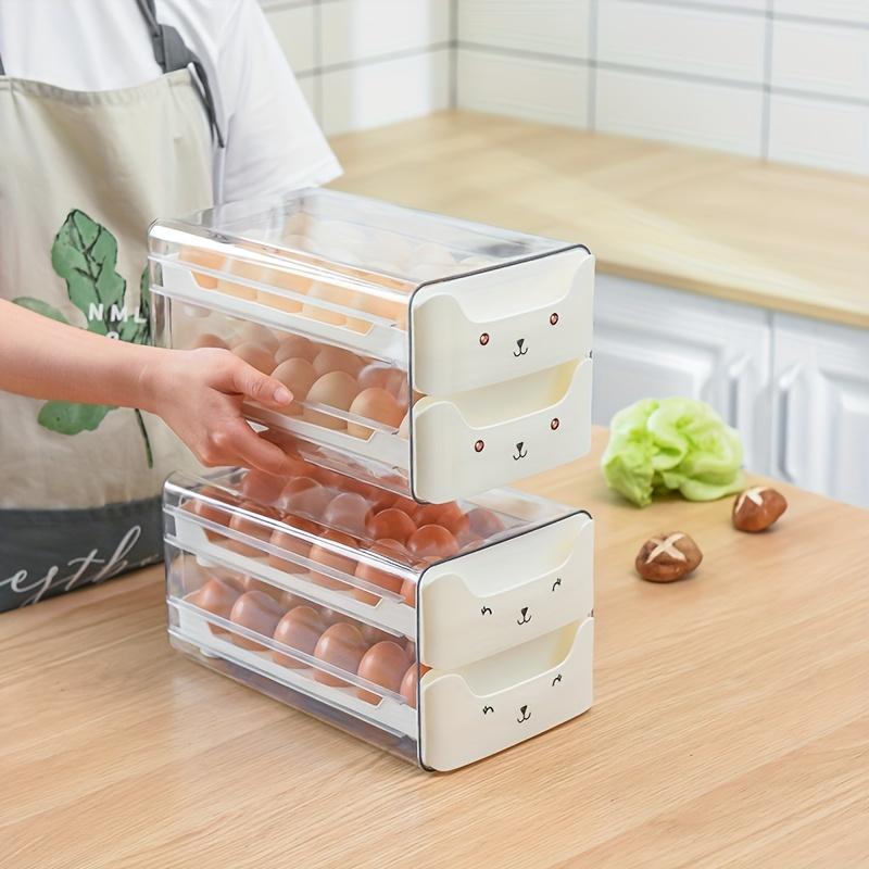 Egg Rack Organizer Drawer Design, Transparent Stackable Egg Box for Kitchen Storage, Space-Saving Solution for Eggs & More, Stackable Fridge Organizer