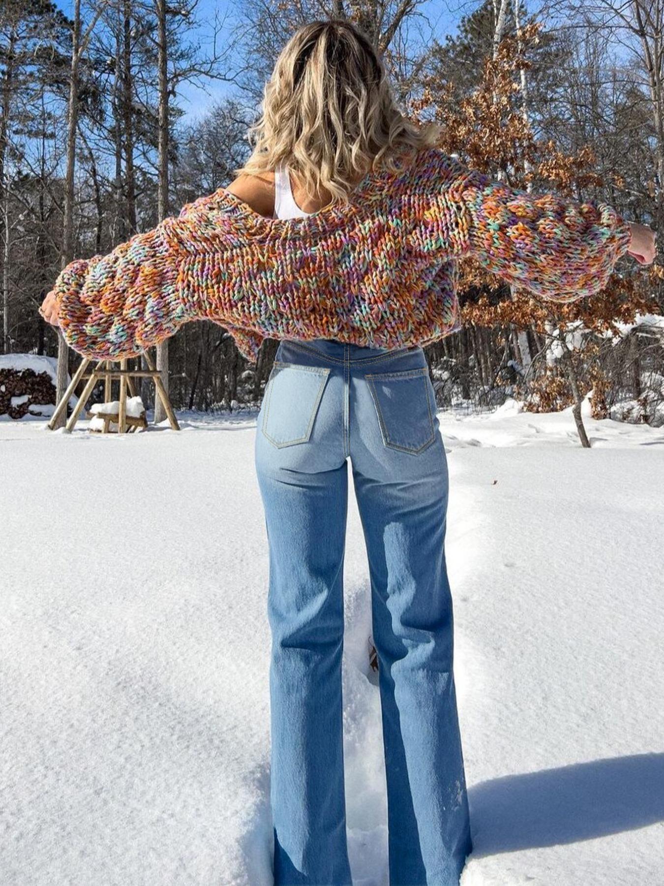 Women's Elastic Washed Casual Light Blue Wide-Leg Jeans, Loose-Fitting All-Season Denim Jeans for Daily Wear & Dates