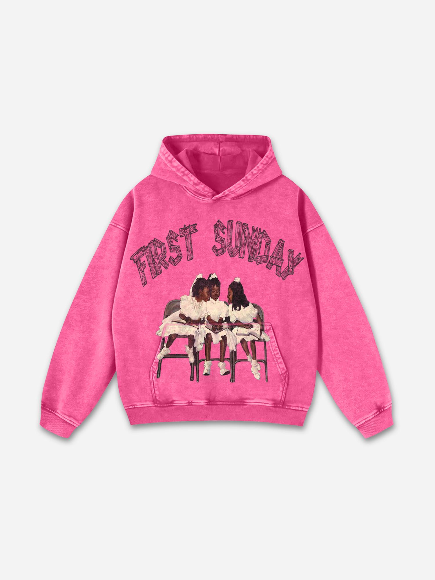 Sopula Studio Men's Vintage First Sunday Faith Graphic Acid Washed Oversized Hoodie Casual Loose Sweatshirt Long Sleeve