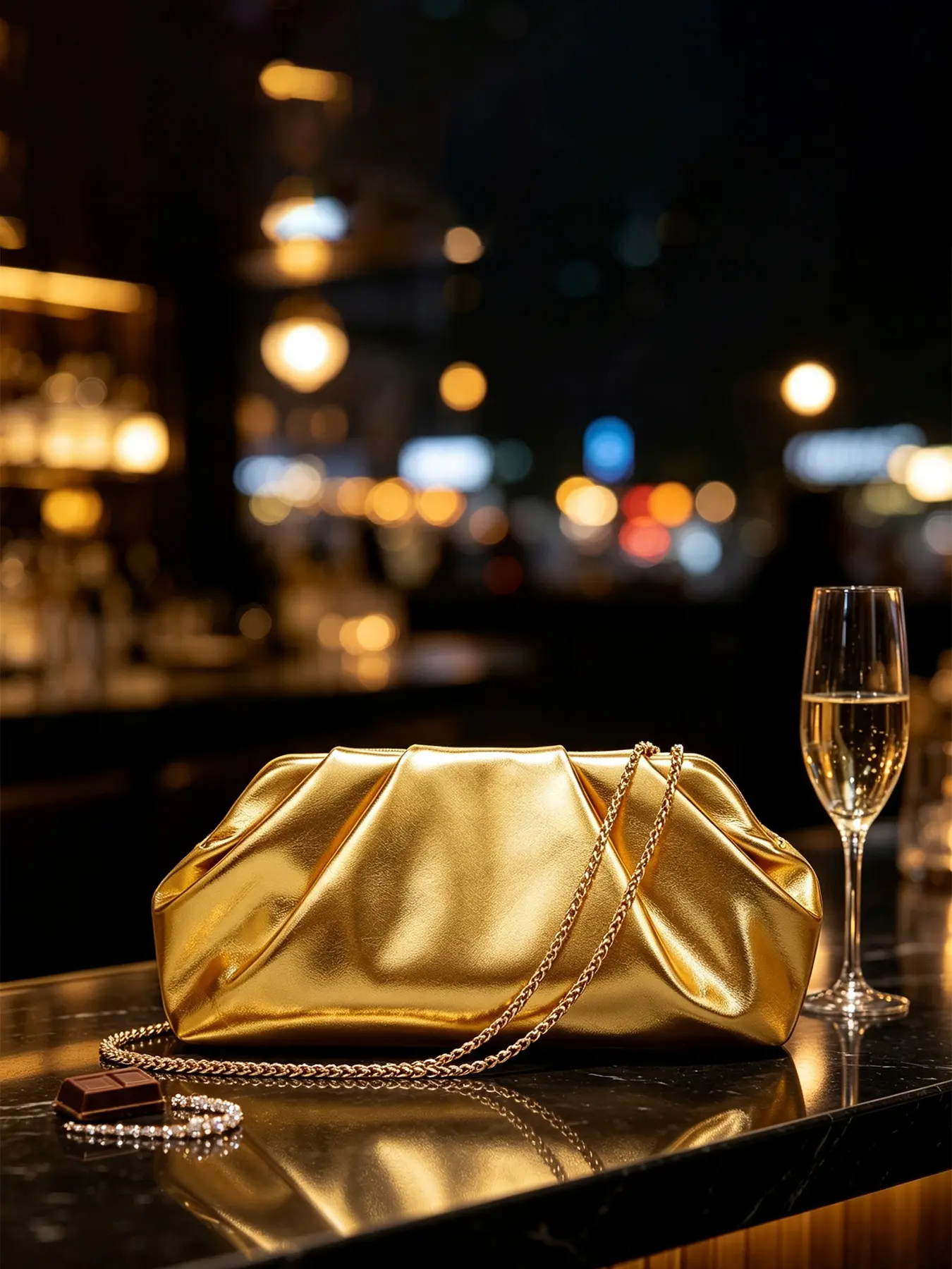 1 Pack Glam Ruched Metallic Chain Crossbody Clutch, Stylish Evening Shoulder Handbag, Suitable For Formal Outings, Celebration Activities, Holiday Parties And Casual Social Functions