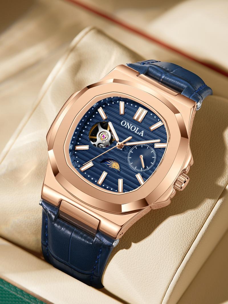 Onola Men's Fashion Business Mechanical Watch, Hollow Out Tourbillon Design, Automatic Wind-Up, 3atm Water Resistant, Fashionable Waterproof Watch, Perfect Christmas Gift