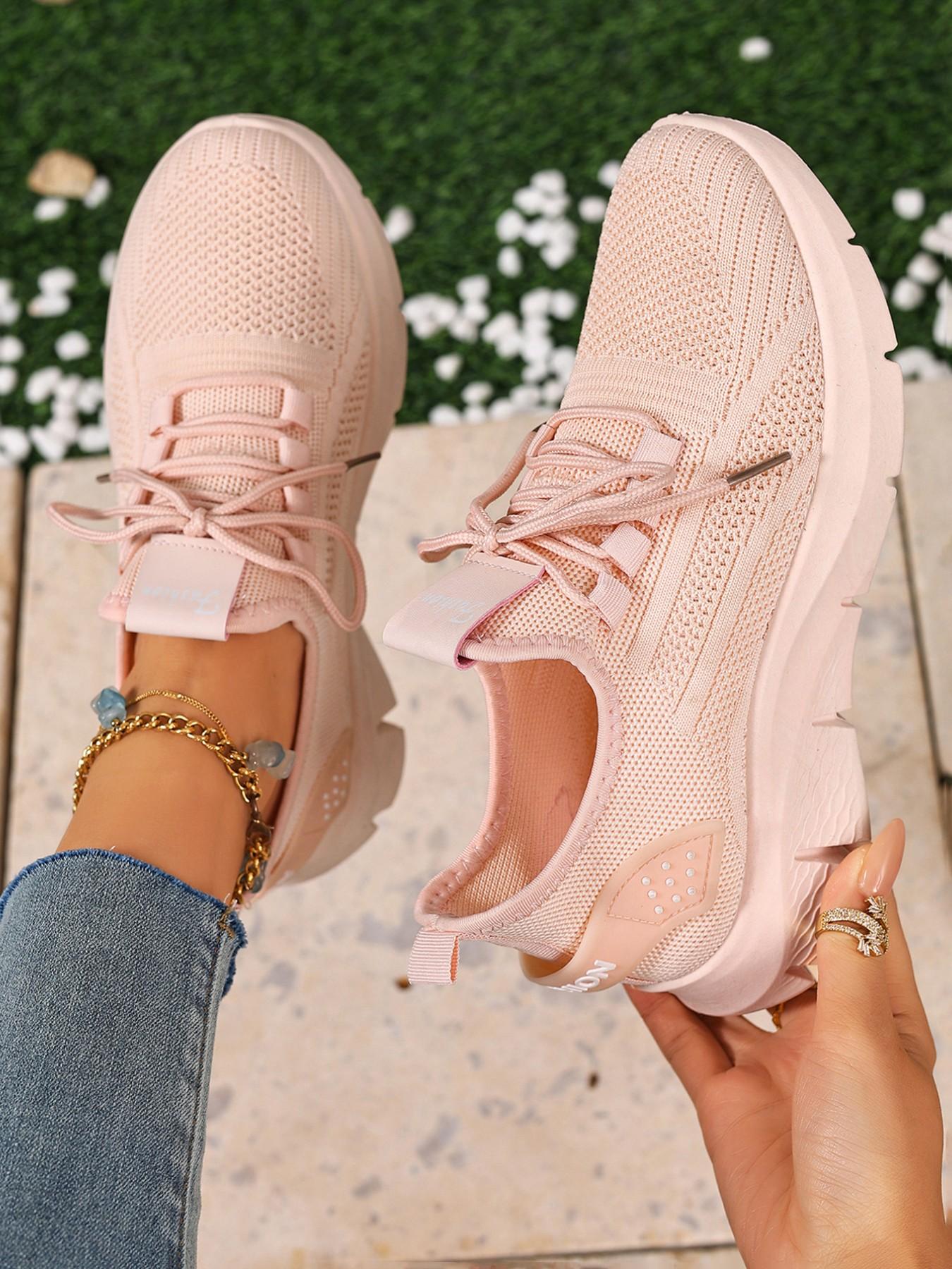 Women's White Knitted Running Sneakers - Spring/Summer New Arrival Breathable, Lightweight, Non-Slip Casual Shoes Athletic Running Shoes Suitable for Daily Outings, Fitness, and Travel