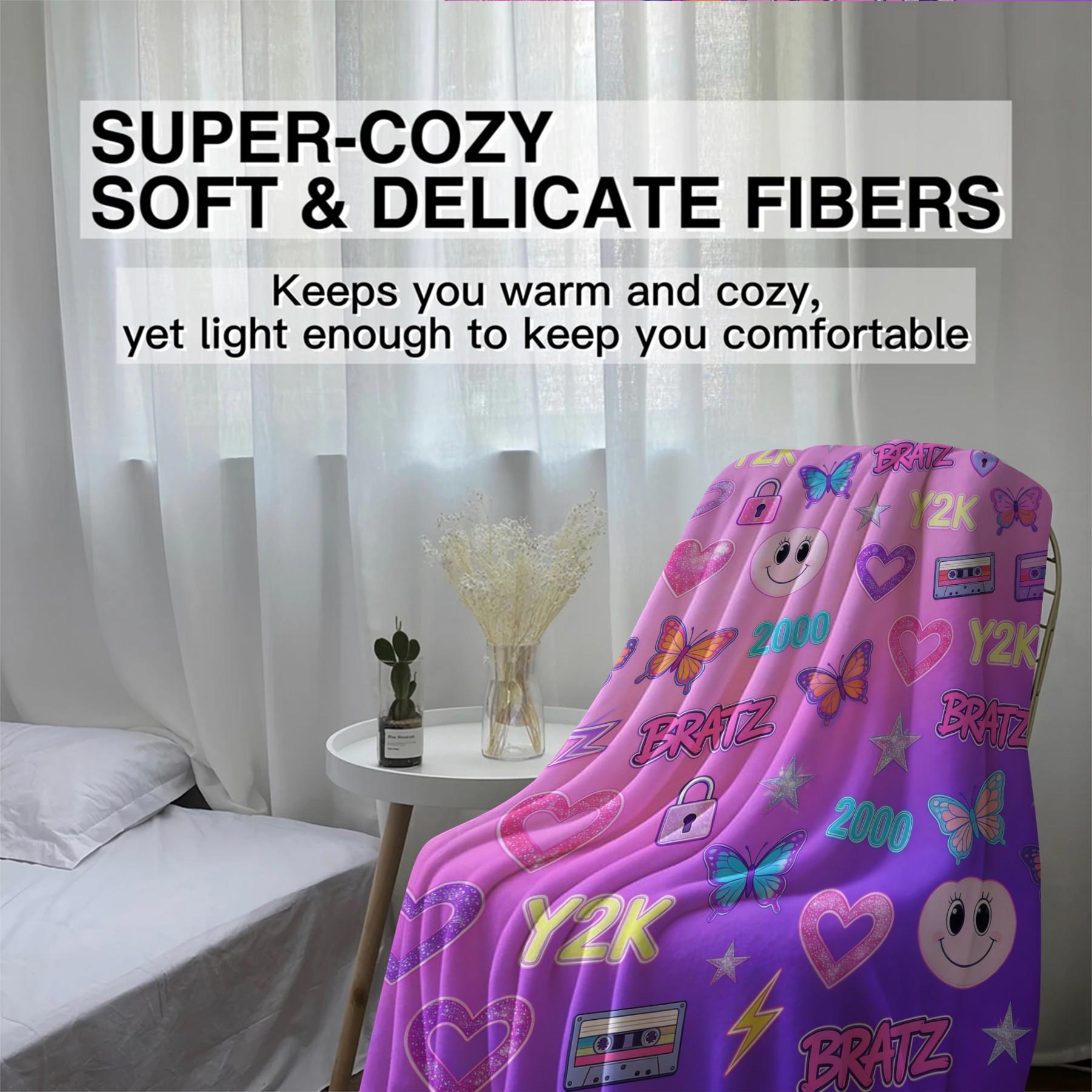 Bratz Y2K Flannel Blanket, Retro Cassette Butterfly Print Blanket, Office Nap Blanket, Multi-Use Blanket, Suitable For Bedroom Bedding Sofa Nap Drama Watching Throw, All-Season Use