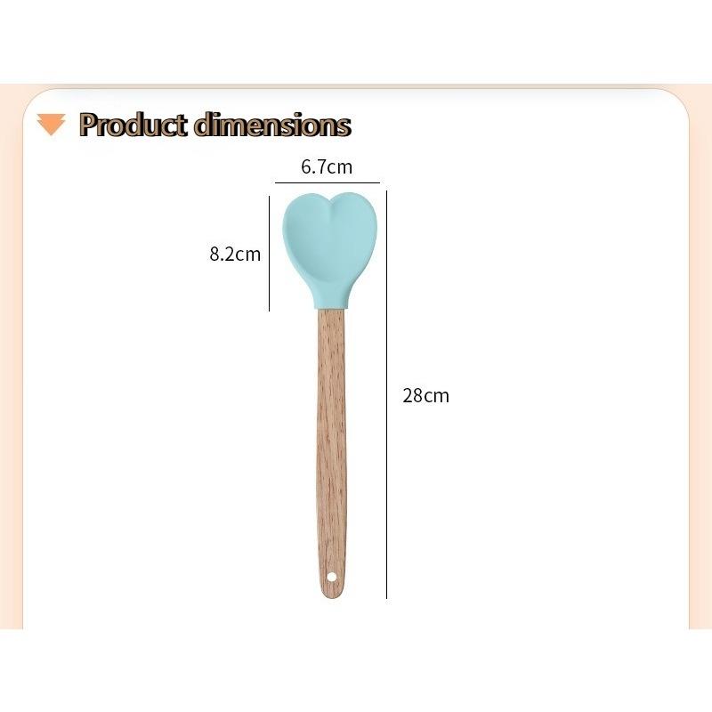 4 Pcs Heart Shaped Macaron Silicone Spatulas, long-handled mixing spoons and heat-resistant wooden handle spatulas, practical kitchen and baking tools for cream mixing. Bake with love and enjoy life.
