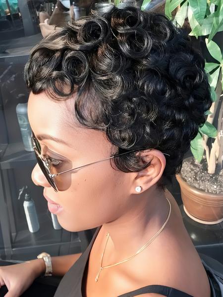 Curly Pixie Cut Wig Short Bob Wig for Women 100% Human Hair Wig 99J 4# Natural Color Finger Wave Full Machine Made Wig Pixie Wigs Wavy Wigs