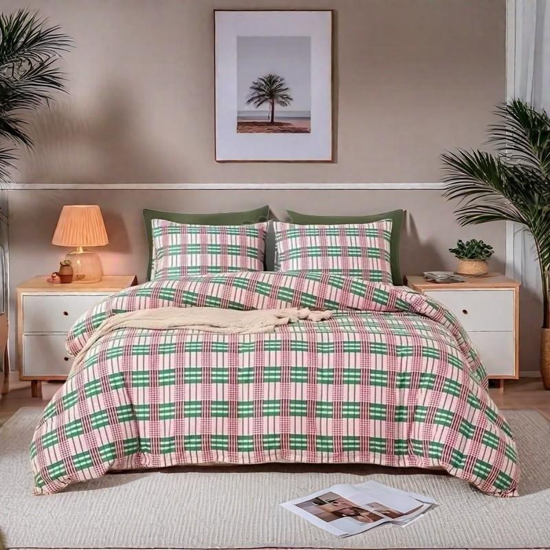 3-Piece Checkerboard Geometric Digital Print Duvet Cover Set, Includes 1 Duvet Cover and 2 Pillowcases (Without Insert), Soft & Breathable Fabric, Retro Color Palette, Ensures Comfortable Sleep.
