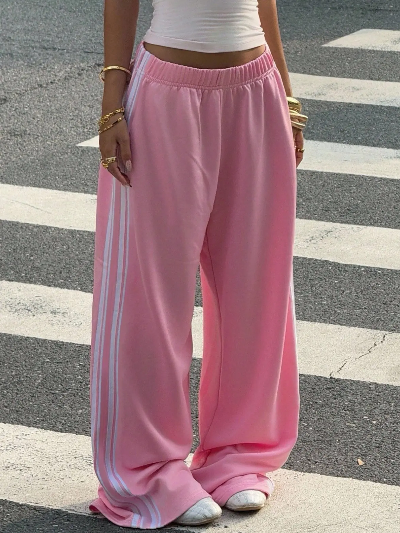 13-16 Years Girls' Wide Leg Casual Pants, Loose Patchwork Design, Comfortable Textured Fabric, Ideal for Daily Wear, School, Travel, Palazzo Pants