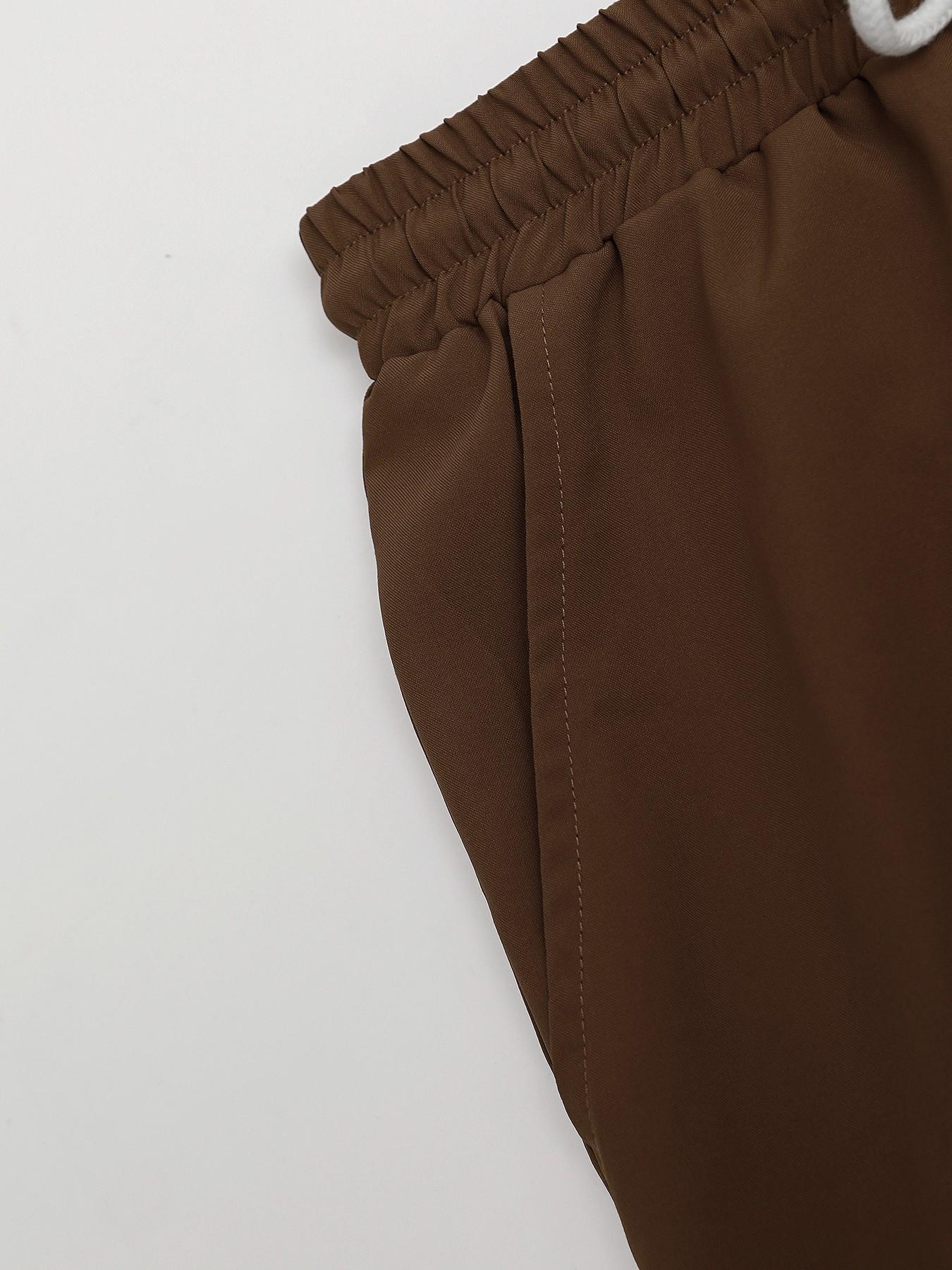 Men's Brown & White Abstract Art Print Home Loungewear 2-Piece Set - Short-Sleeve Lapel Shirt (Dynamic Brushstroke Pattern) + Drawstring Waist Solid Brown Shorts, Lightweight Breathable Fabric, Relaxed Slouchy Fit, Ideal for Lazy Weekend Lounging, At-Home