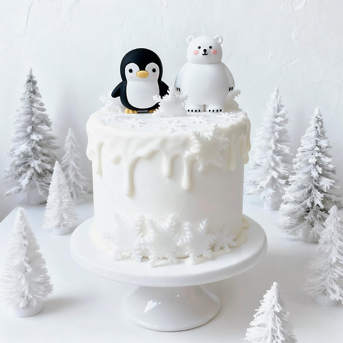 Cute Penguin Winter Snowflake Birthday Cake Decoration, Baby Full Moon Hundred Days First Birthday, Sweet Treats Stand Insert, Home Decor Mini Ornament