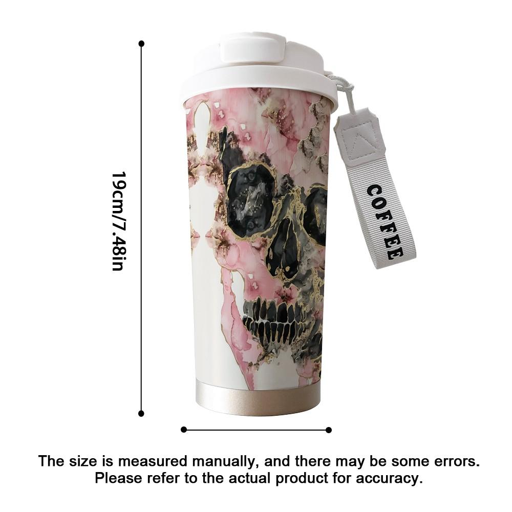 Abstract Skull Texture Coffee Cup, Portable Dual Drink Insulated Tumbler, Keeps Warm/cold, Boho Style, Ideal for Office, Travel, Sports