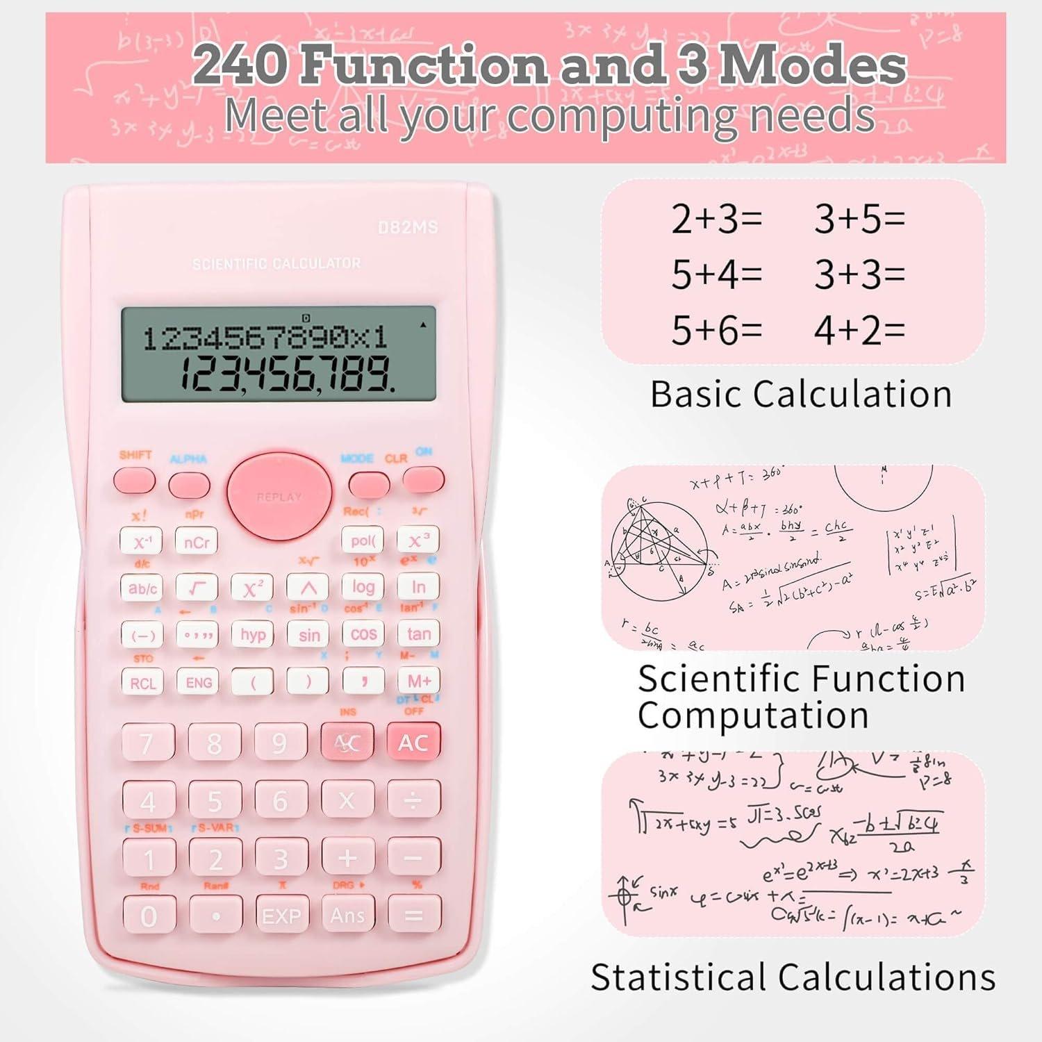 2-Line Display Scientific Calculator with 240 Functions, ABS Plastic, Manufacturer Warranty, Cute Design for Middle & High School Students, Office Stationery & Accounting Supplies