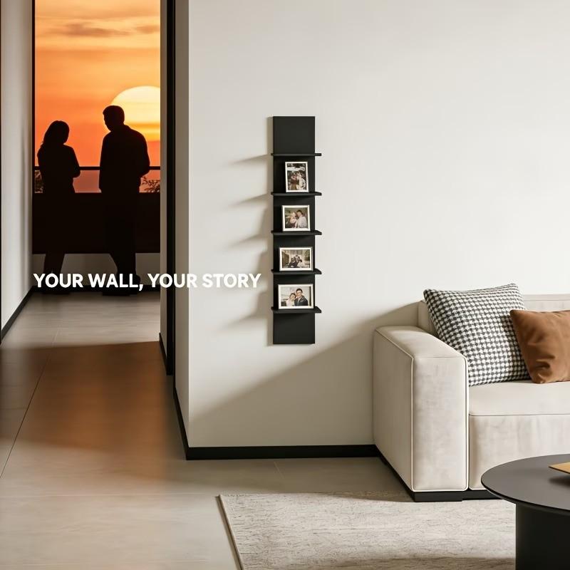 Five-Tier Floating Wall Shelf, Column Design, Space-Saving Modern Storage Unit, Easy Installation, No Metal Fittings, Bedroom & Living Room, Wall Mounted Shelf