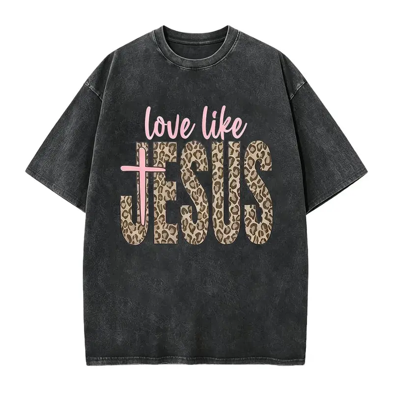 Leopard Love Like Christian T-Shirt Tee Tshirt Cheetah Preppy Faith-Inspired Shirt Trendy Gift, Comfortable Summer Fashion Top, Regular Fit, Summer Trendy T-Shirt, Suitable for Street Style, And Casual Wear