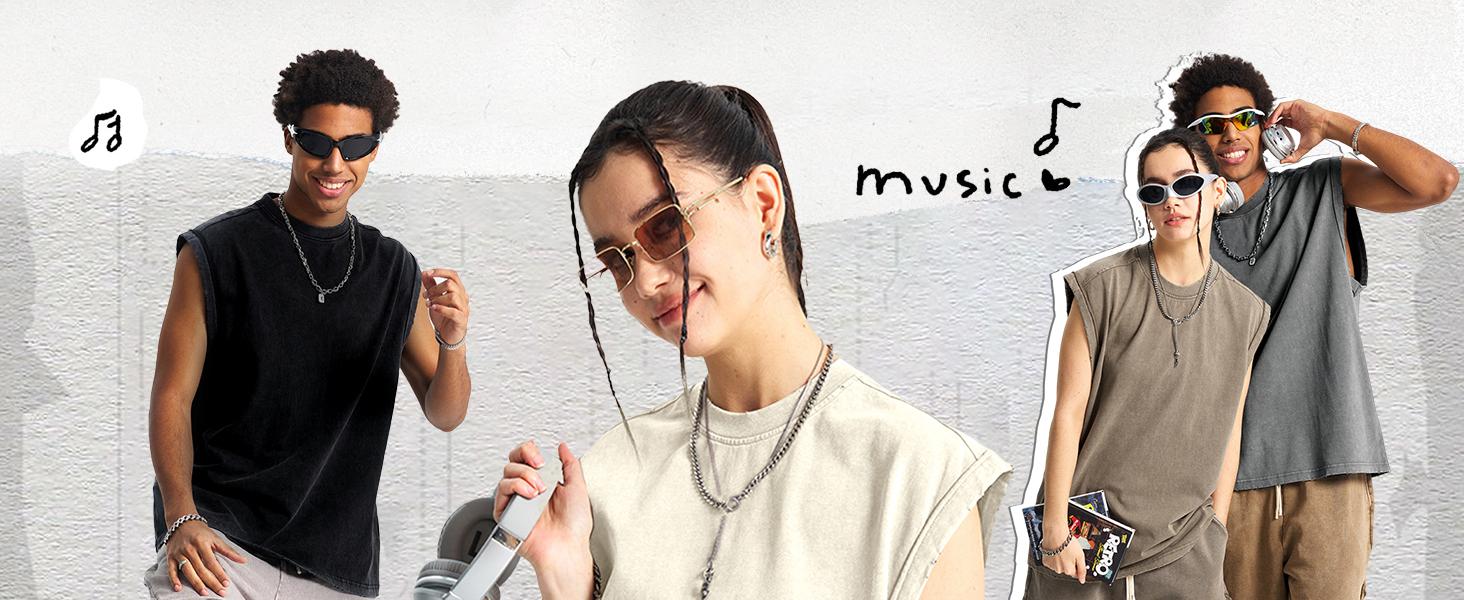 Gihuo Unisex Cotton Workout Tank Tops Sleeveless Acid Wash Tshirts Cut Off Muscle Shirts Loose Fit Running Gym Tees Unisex Vest T-shirt for Men & Women