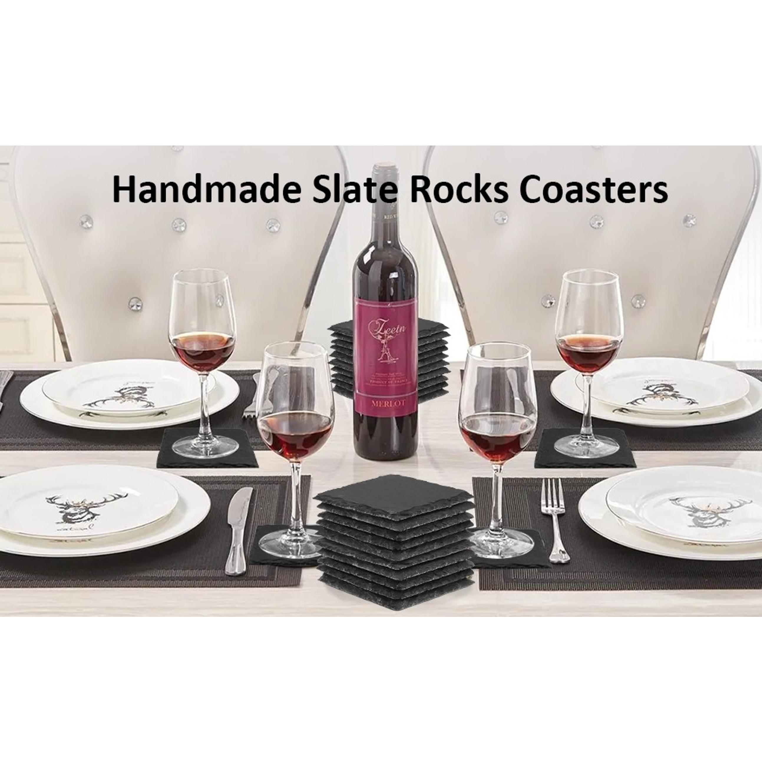 68 Pcs Slate Coasters, 4 inch Black Stone Coaster Set, Square | Laser Engraving Blanks with Anti-Scratch Bottom, Perfect for use in Your Home, Office, Kitchen,bar or Anywhere.