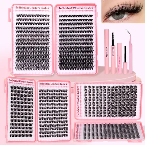 Mixed Style Cluster Lash Set, Cluster Lashes Pack, Cosmetic Manga Lash, Individual Lashes, DIY Wispy Cluster Extensions, Wide Span Lashes, Dramatic Lashes, Natural Soft False Lashes, Waterproof Long-Lasting, Includes Bond&Seal &Remove&Eyelash Tweezer