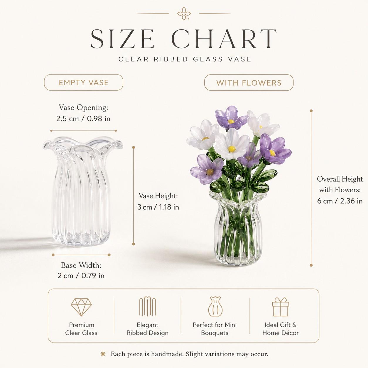 1 Set (7 Flowers + 1 Vase) Handcrafted Mini Glass Artificial Flower Ornaments, Decorative Fake Floral Decor Mixed Flower Set for Gifting and Event Decorations, DIY Faux Bouquet for Home Decor, Gift for Event Decoration, Table