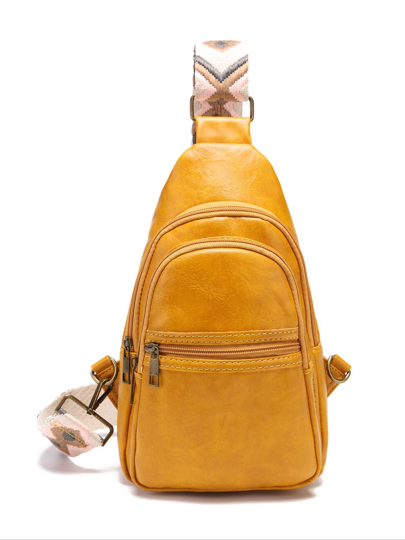 Fashion Retro Shoulder Strap Crossbody Bag, Ethnic Pattern Boho Style Belt Bag, All Seasons Zipper Design, Plain Pattern_pro