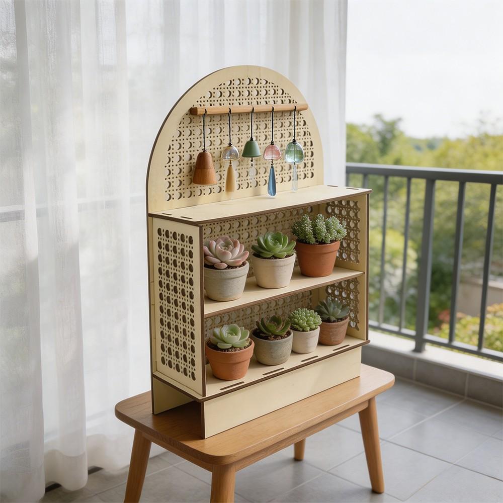 Arched Round Wooden Decorative Storage Rack, Multi-Layer Organizer for Desktop, Window Shelf, Balcony, Succulents, Aromatherapy, Cosmetics, Decor