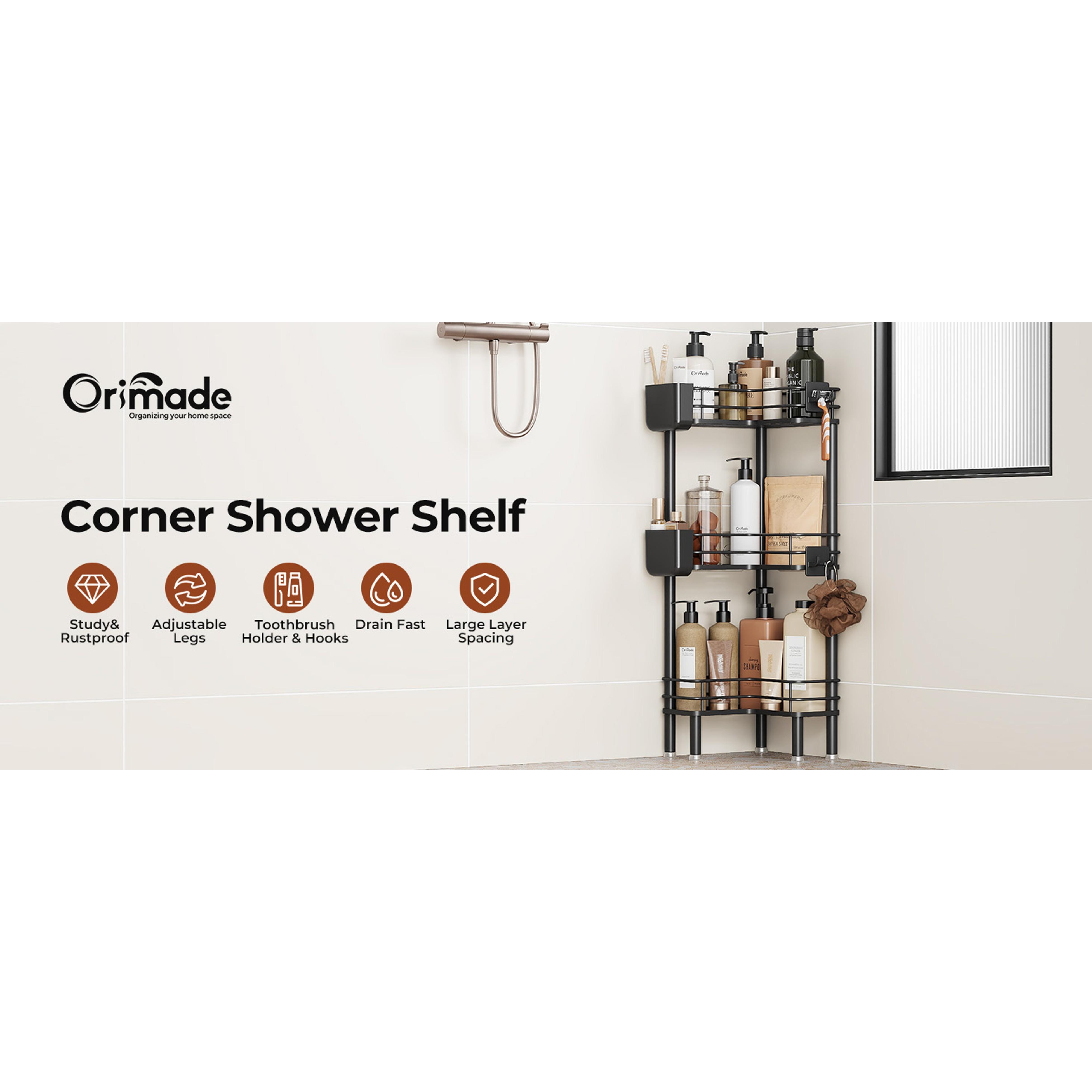 Rustproof 3 Tier Floor Standing Corner Shower Caddy Organizer with Toothbrush Holder, Large Spacing Floor Shower Shelf Rack Storage Stands with Hooks for Bathroom Kitchen, Black Rustproof 3 Tier Floor Standing Corner Shower Caddy Organizer with Toothbrush Holder, Large Spacing Floor Shower Shelf Rack Storage Stands with Hooks for Bathroom Kitchen, Black