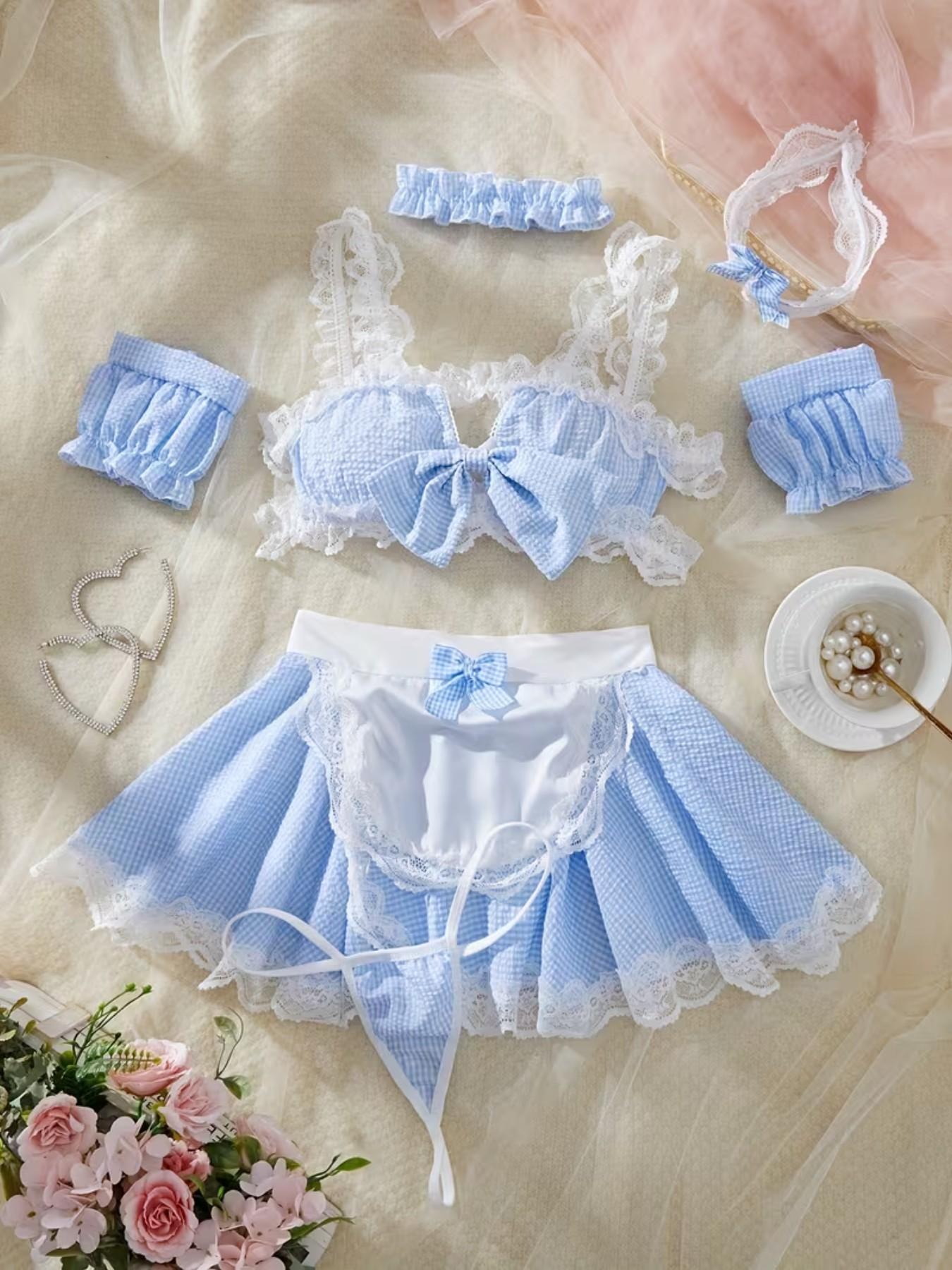 Sexy Lingerie Set Includes Top Apron Hairband Necklace Panties, Women's Underwear Collection, Comfortable & Stylish