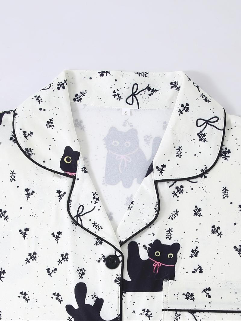 Women's Long Sleeve Pajama Set, 2-Piece Sleepwear Suit, Cartoon Animal Design, Leopard Pattern, All-Season Comfortable Loungewear