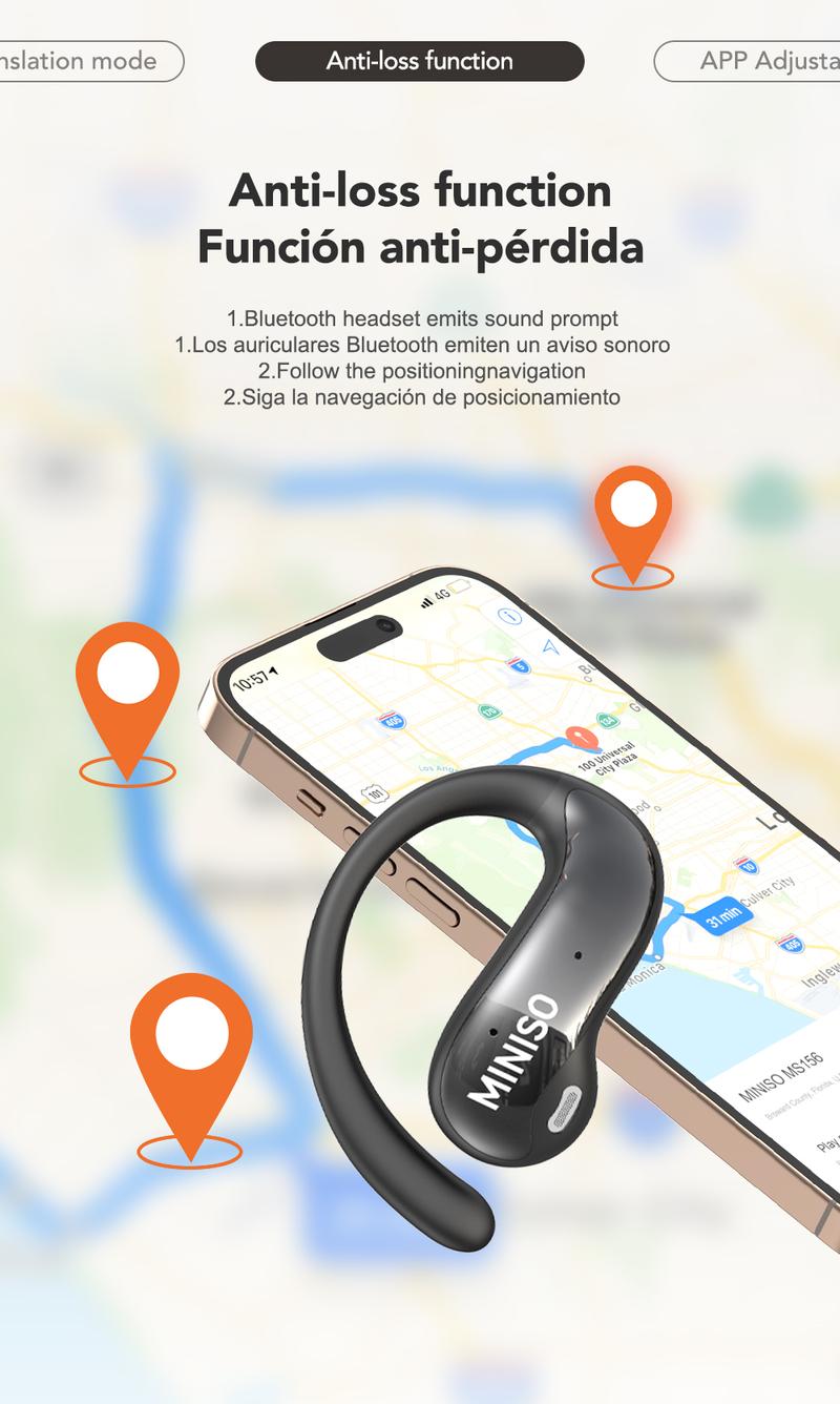 MINISO MS188 Translatable Smart Headphones, LCD Wireless Bluetooth Earphones With 134 Languages,OWS Open Ear Headsets with Mic Charging Box Earbuds Christmas gifts