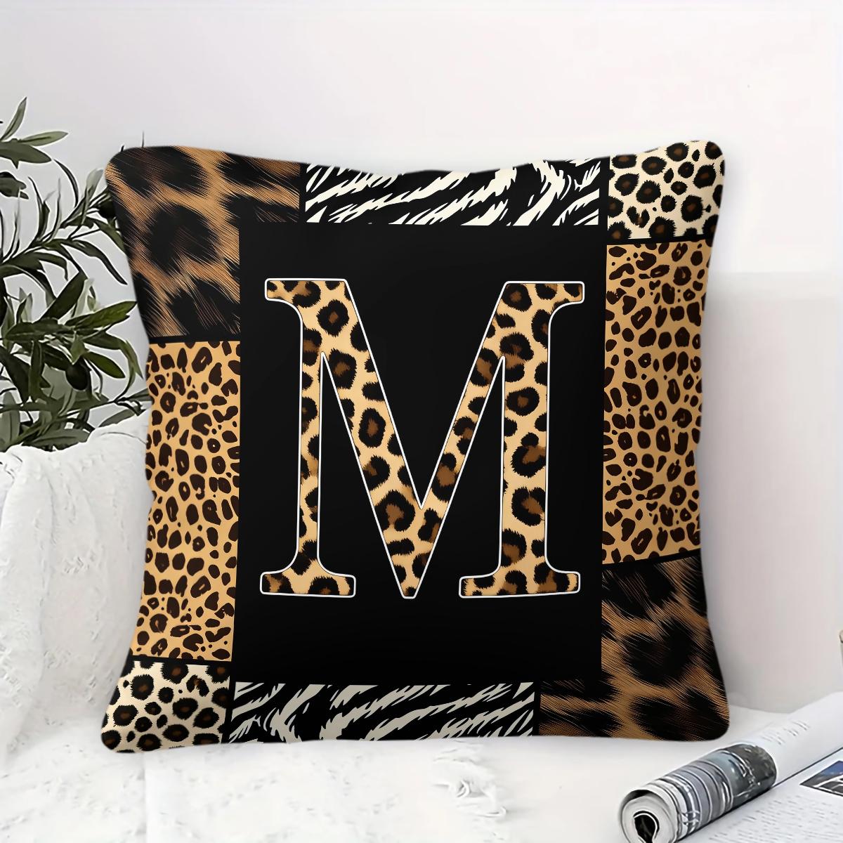 Boho Animal Print Letter Decorative Throw Pillow, Personalized Home Decor, All Season Use for Sofa Bay Window Cafe, With Pillow Insert, Ideal Housewarming Christmas Birthday Gift