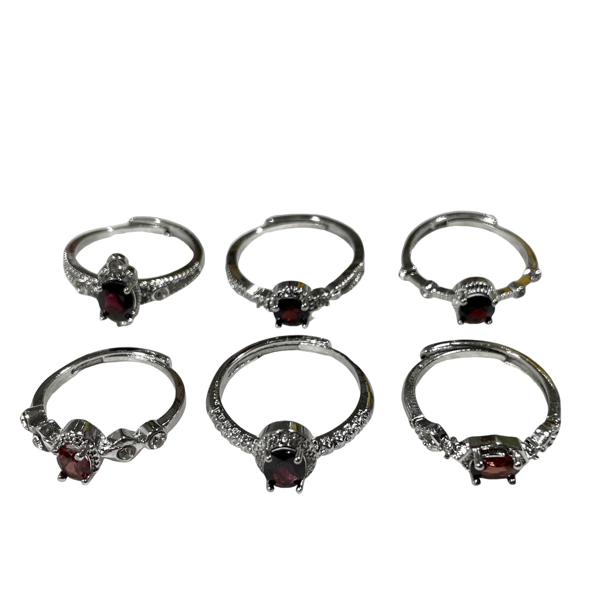 6 Counts Adjustable Garnet Rings Set For Women and Girls Handmade Rings Natural Gemstone For Christmas Ring Promise Ring Stackable Fashion Ring