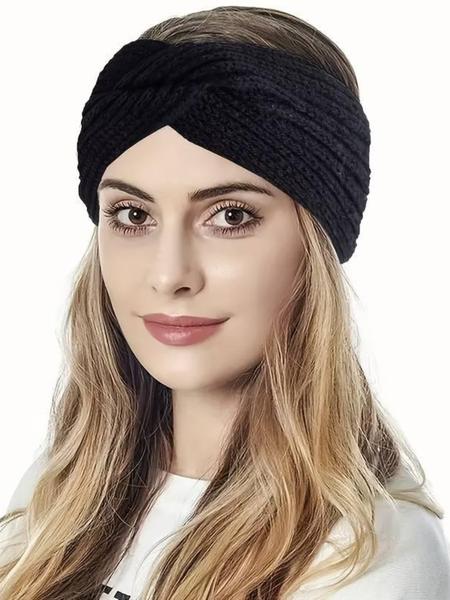 Women's Warm Knit Headband Set, Knotted Headband, Triple Knot Design, Classic Colors, Perfect for Autumn Winter Outdoor Daily Wear