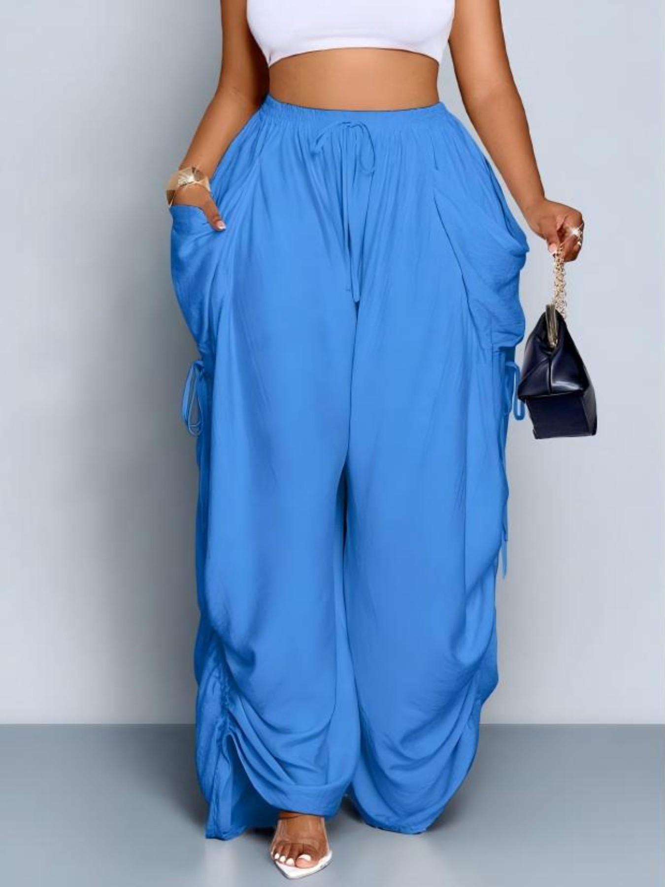 Women's Harem Pants, Casual High-Waisted, Medium Stretch, Thin Fabric, Drawstring Waist with Pockets, Versatile Street Style, Streetwear, Bottom, Casual Elastic Waisted