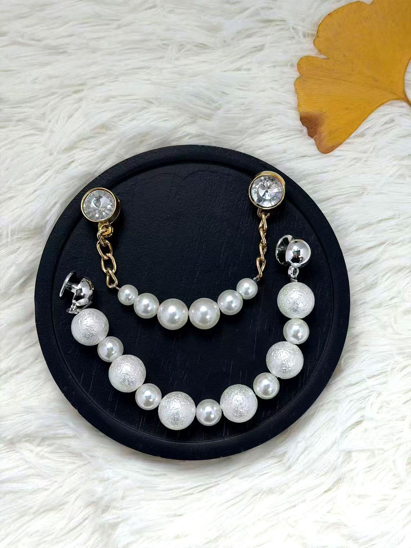 2 Piece Pearl Rhinestone Hole Shoe Chain Set, Multi-Style Decorative Trendy Hole Shoes Accessories, Fashionable Footwear Enhancements, Shoe Charm Set
