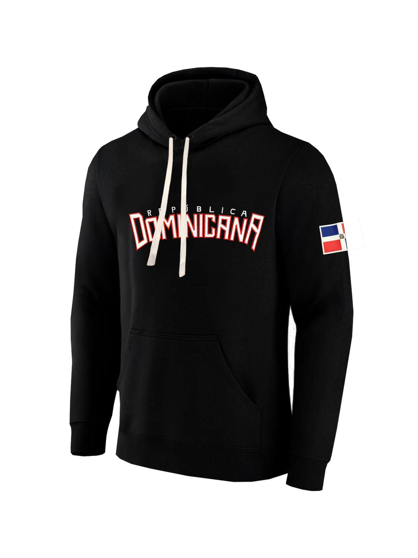 Men's Dominica Embroidered Fleece-Lined Red Hoodie Thick Warm Retro Sporty Pullover for Men & Women, Loose Fit Unisex Couples Christmas Valentine's Gift, Machine Washable, Custom Hoodie, Autumn Winter Wear, Durable Casual Wear