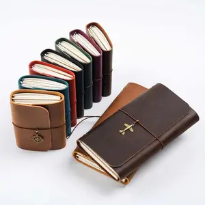 Handmade Retro Passport Travel Notebook Refillable Design Genuine Leather Traveler Notebook Loose-leaf Pages Tri-fold Sketchbook