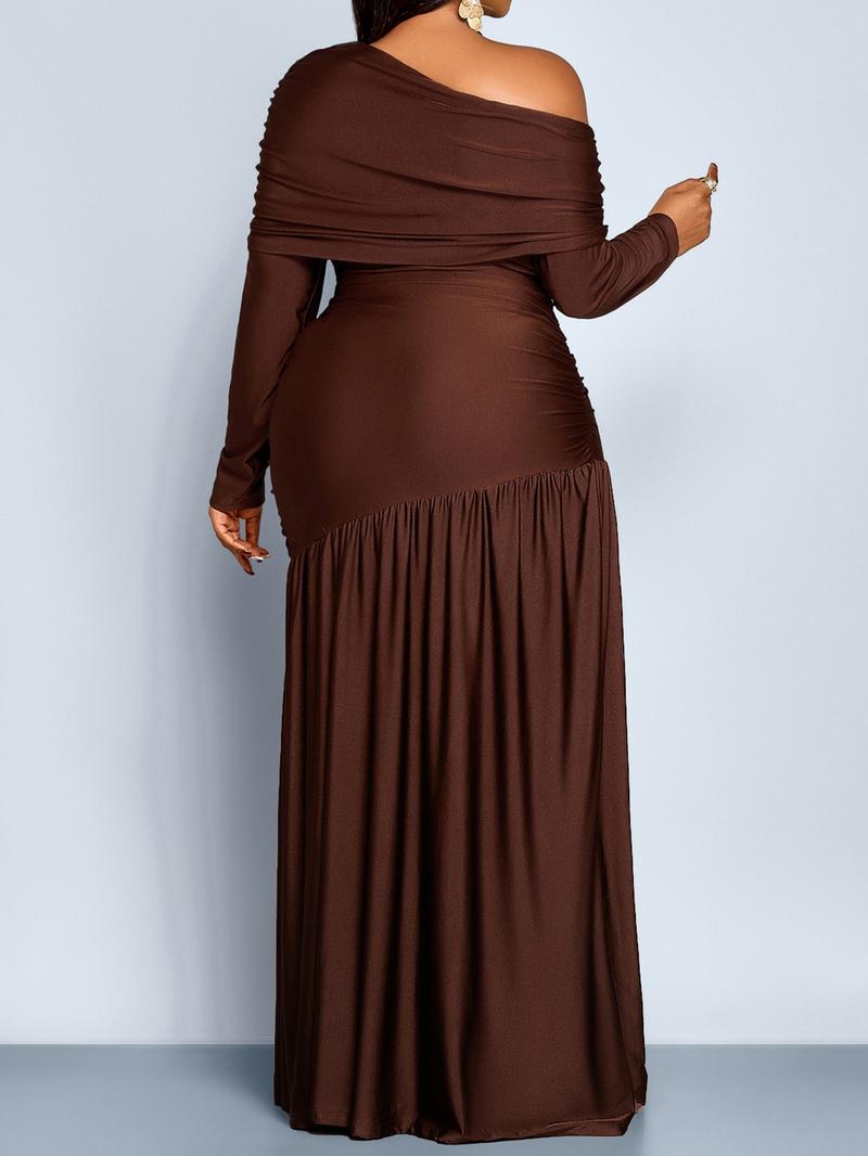 Elegant Chic Party Maxi Dress Christmas Dress For Women Off Shoulder  Long Sleeve Folds Slim Bodycon High Waist Split Hem Folds Floor-Length Dresses Fashion Evening Dinner Party Robe Autumn