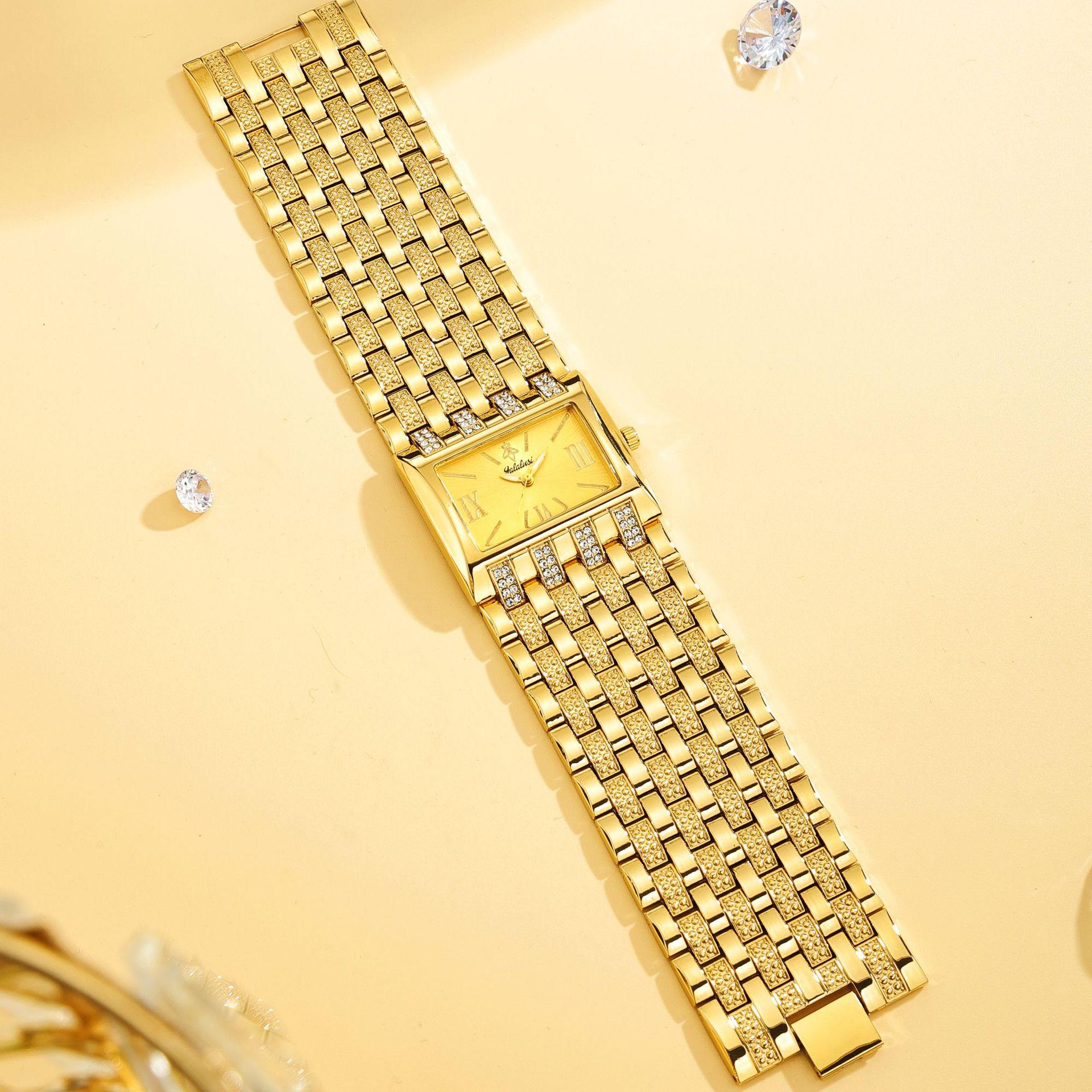 Women's Luxury Gold Square Diamond Watch - Elegant Bling Crystal Encrusted Bracelet with Roman Numerals, Stainless Steel Band, Fashion Dress Wristwatch, Perfect Gift for Her