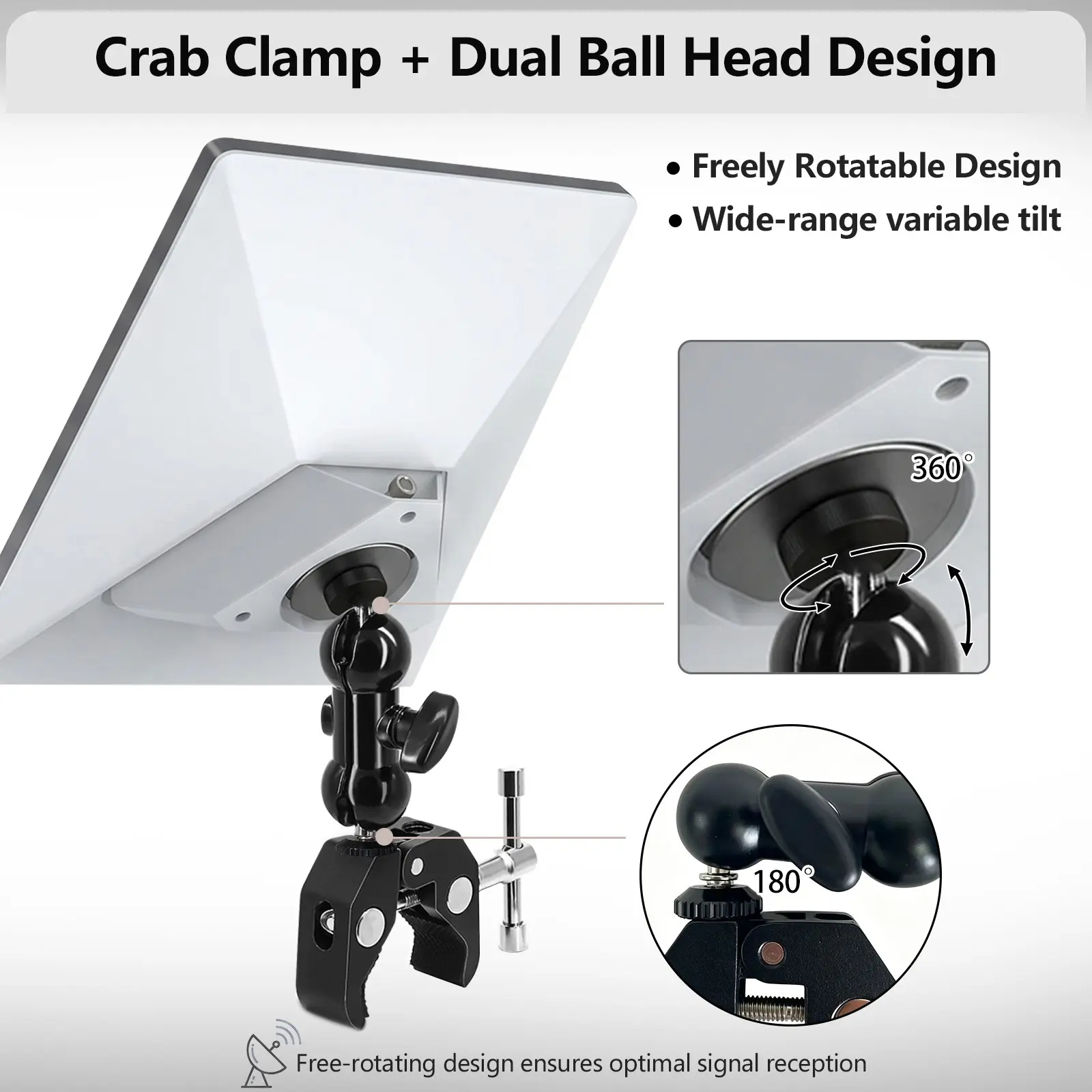 Starlink Mini Clamp Mount, All‑Metal Heavy‑Duty Adjustable 360° Dual Ball‑Head Bracket, 2‑Pack Adapters Compatible with 2024‑2026, for RV, Camper, Ladder, Pole, Truck, Boat, Car