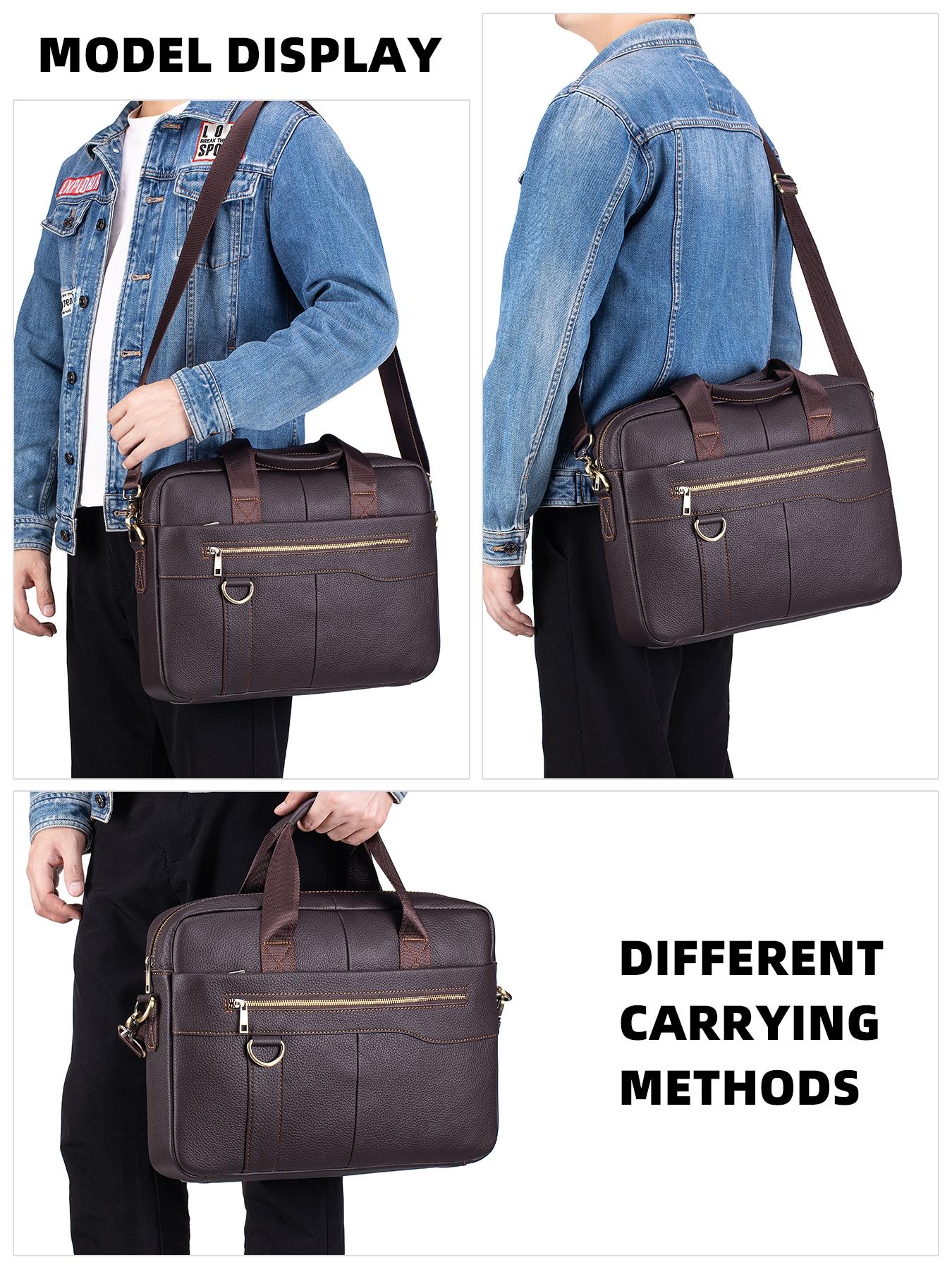 Vintage Leather Briefcase for Men Genuine Leather Office Large Laptop Bag Laptop Bag with Shoulder Strap, Spacious Cowhide Work Bag for Business Travel Travel Essentials