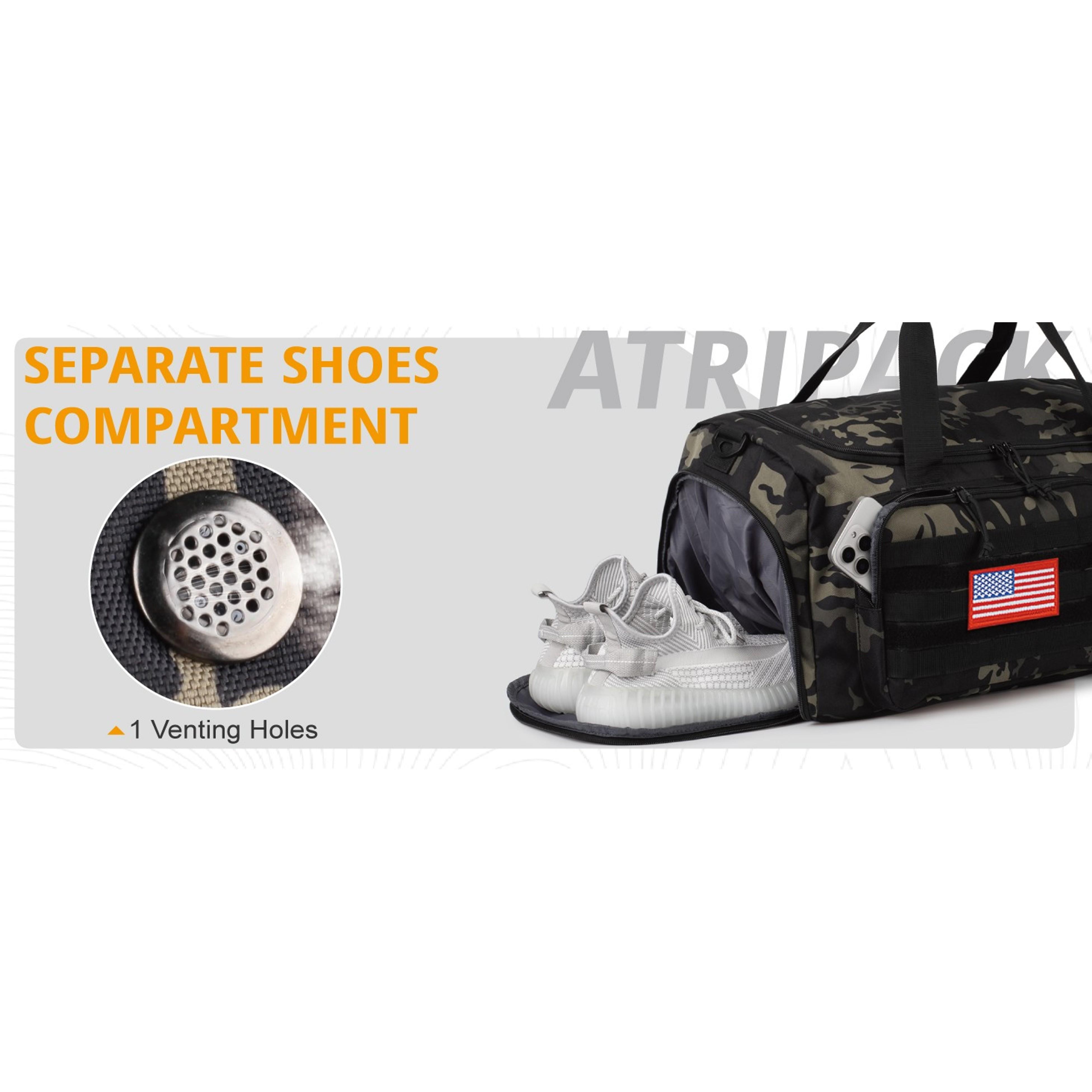 Tactical Gym Bag for Men, 60L Large Capacity Duffle Bags with Shoes Compartment, Sports Bag with wet compartment, Multi-functional Weekend Bags Suitable for Travel, Camping, Hiking