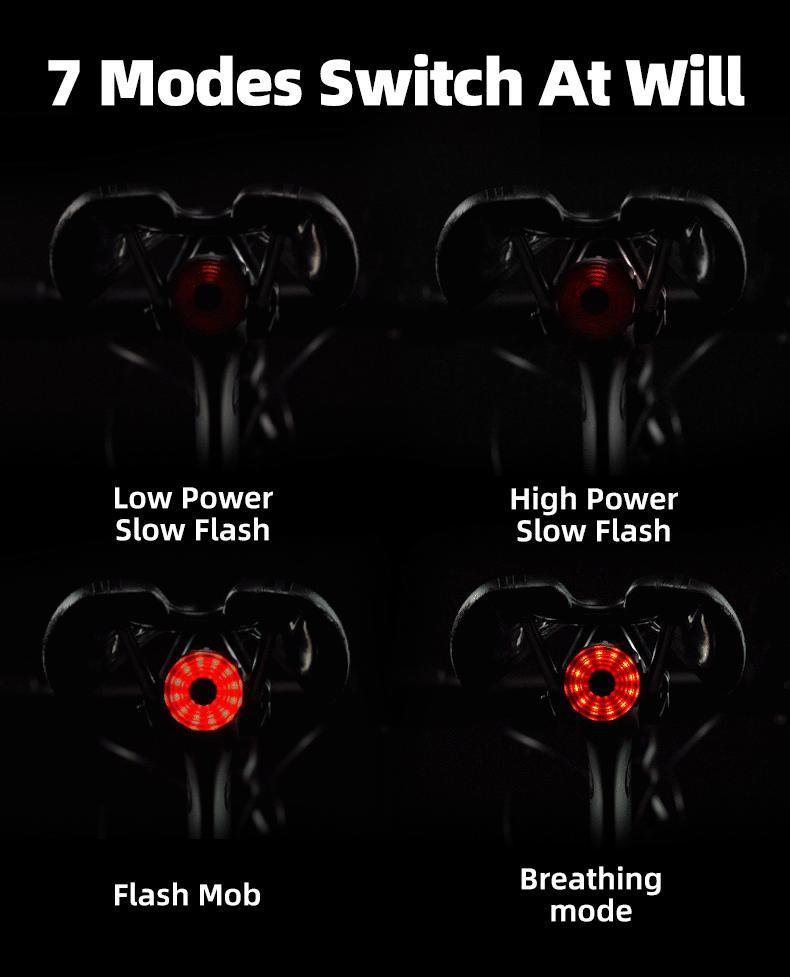 ROCKBROS Bike Tail Light Bicycle Smart Brake USB Rechargeable MTB Rear Light 7 Modes Cycling Warning Light Bike Accessories