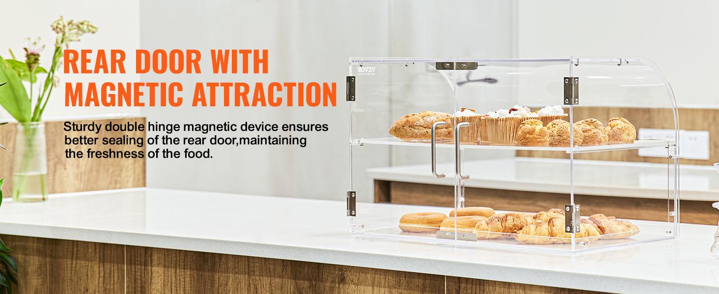 VEVOR Pastry Display Case, 2-Tier Commercial Countertop Bakery Display Case, Acrylic Display Box with Rear Door Access Removable Shelves, Keep Fresh for Donut Bagels Cake Cookie, 22x14x14