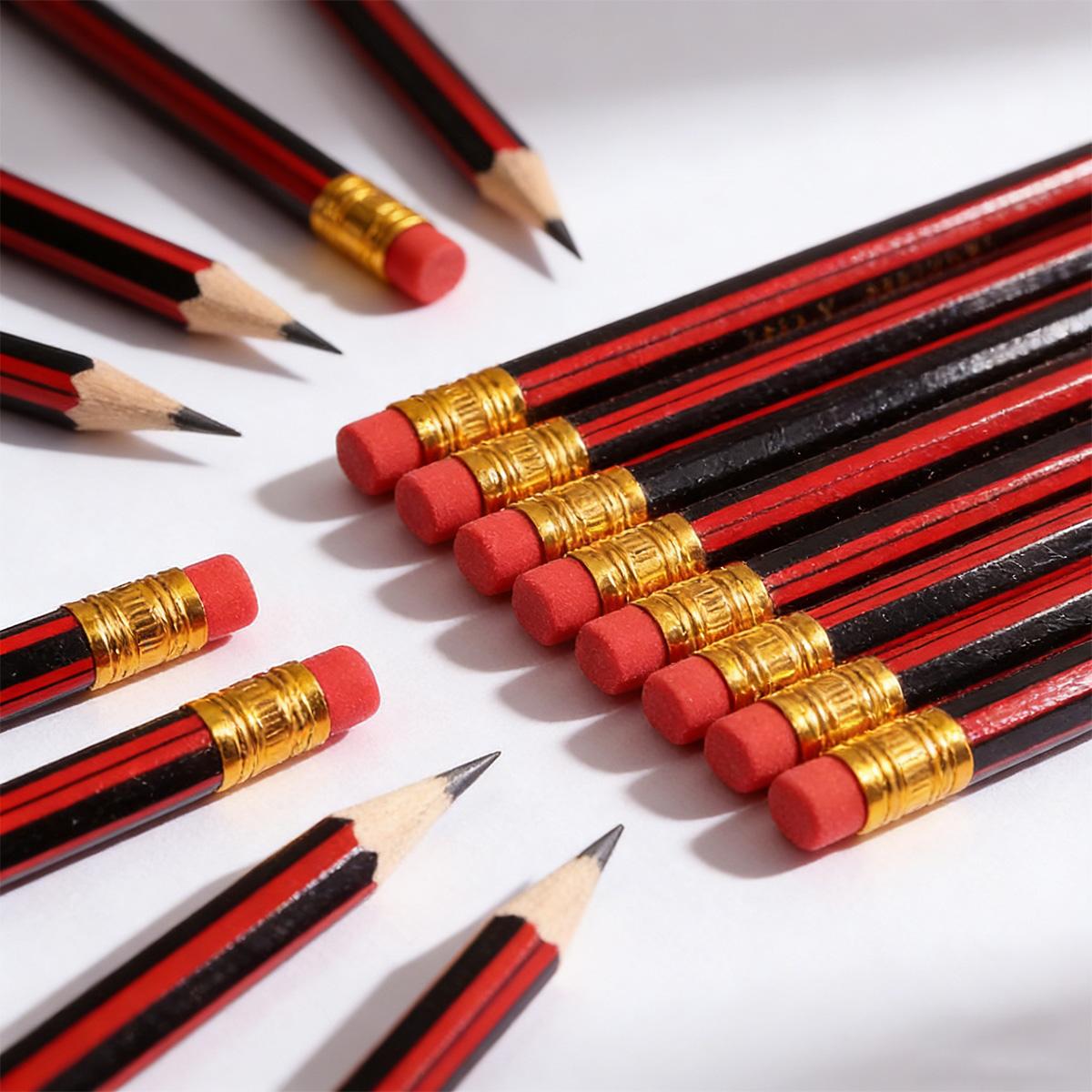 31/62 pcs HB high quality wooden pencil, HB model, sketch pen with eraser on top, not easy to break, comfortable to hold, art design black pencil, writing, student pen, sketching, painting, drawing, note-taking, gift (built-in rainbow eraser)