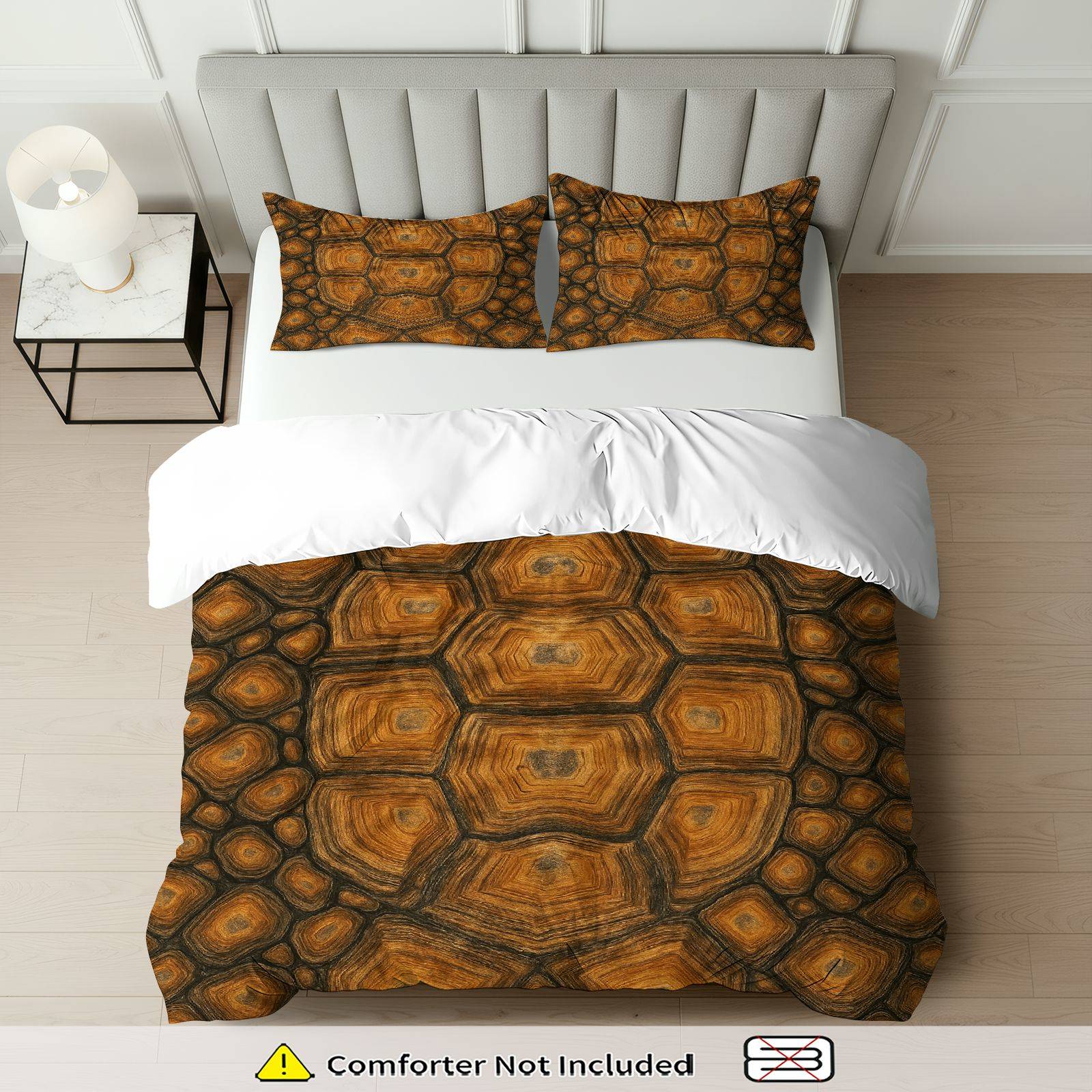 3PCS Duvet Cover Set, 1 Duvet+2 Pillowcases(Without filler), Tortoise Shell Hexagonal Retro Nature Earthy theme, Thanksgiving bedding set, decorative bedding Suitable for decoration bedroom, guest room, hotel room, vacation home.