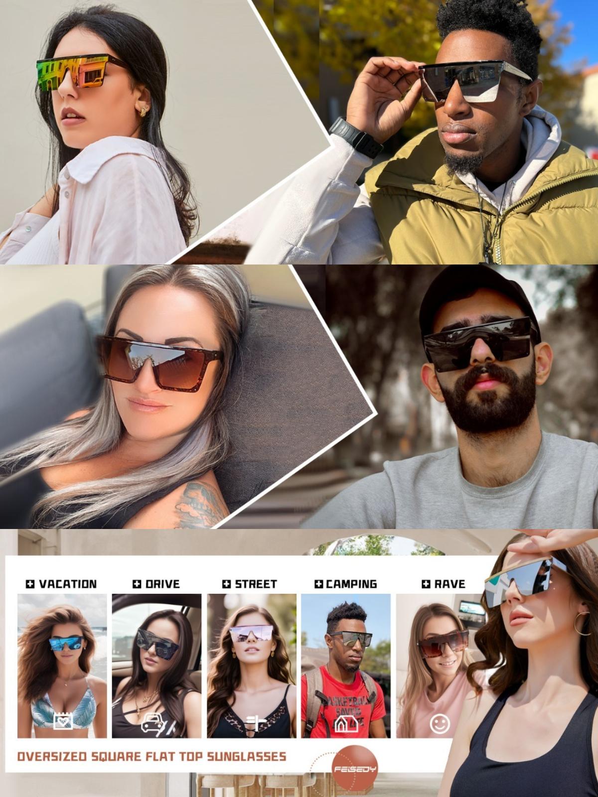 FEISEDY Oversized Sunglasses Mens Womens Flat Top Square Trendy Visor Shades UV400 B2470 FEISEDY Oversized Sunglasses Mens Womens Flat Top Square Trendy Visor Shades UV400 B2470