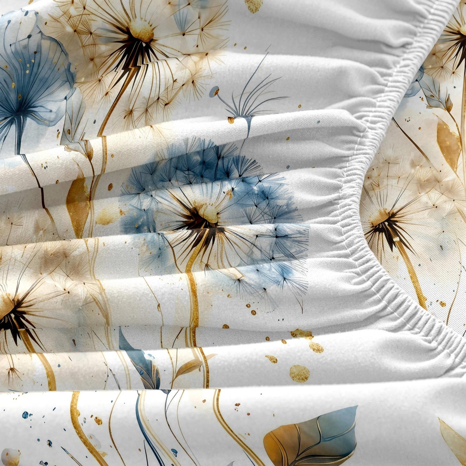 3pcs Set Natural Watercolor Dandelion Fitted Sheet, Botanical Floral Printing Themed Bed Sheets For Themed Hotel And Dorm Decoration (1 Fitted Sheet + 2 Pillowcases No Comforter No Pillow)