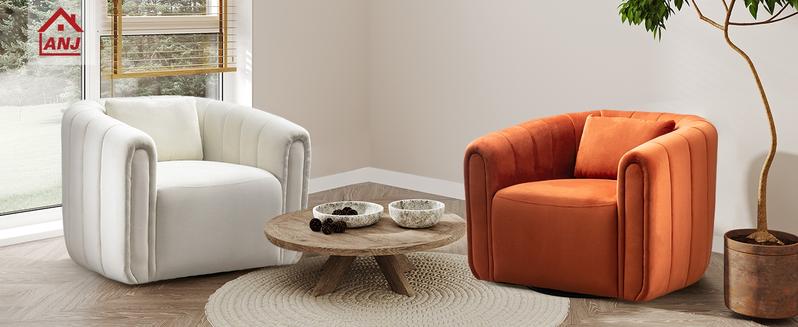 [TikTokShopBlackFriday] Ebello Swivel Feature Chair with Plump Pillow, Modern Channel Dutch Velvet Upholstery Chair, Comfortable Round Armchair, Swivel Bucket Chair for Kindergarten Living Room Bedroom