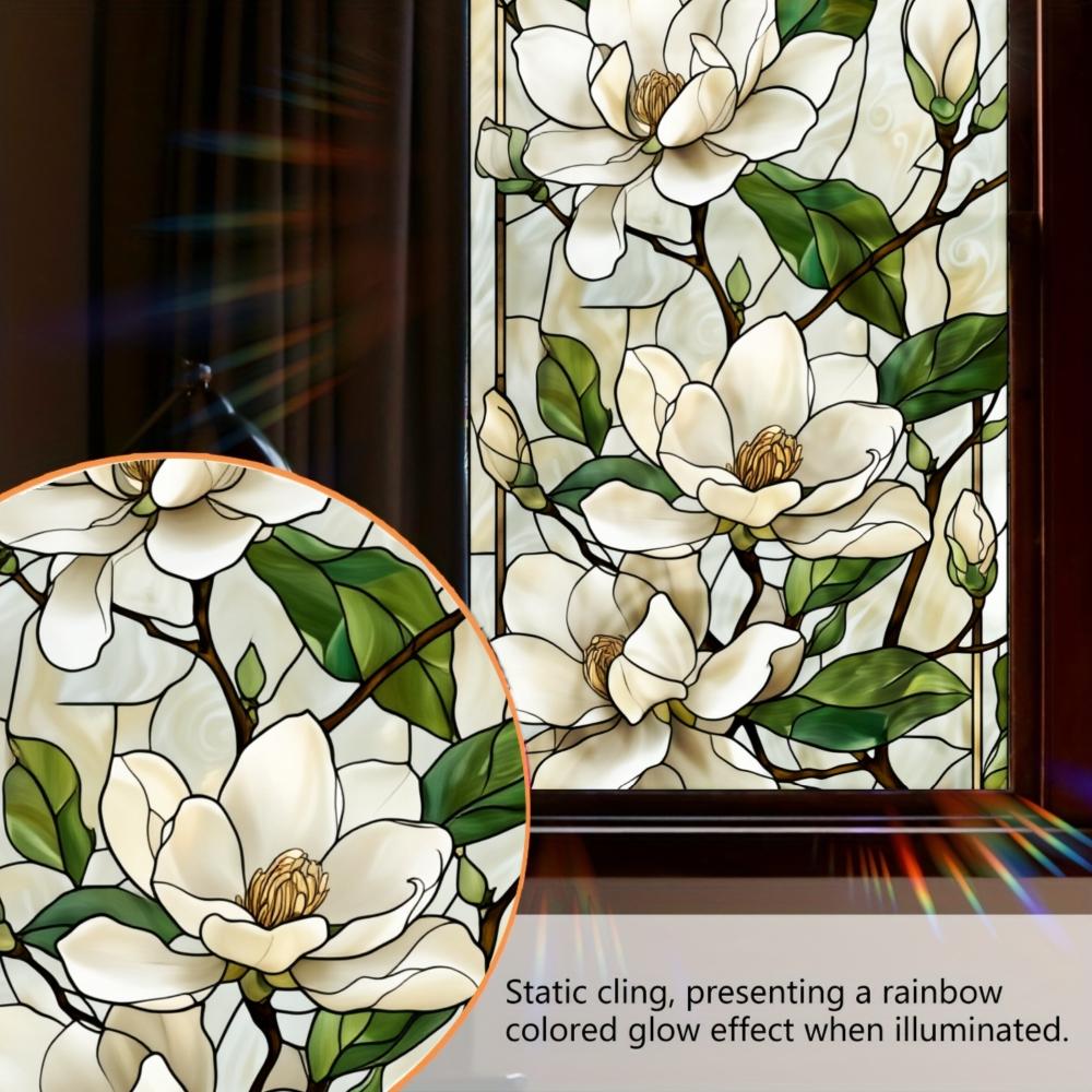 2D Flat Static Cling Magnolia Flower Pattern Rectangular Ornament For Window And Door Decor Removable Flower Window Clings