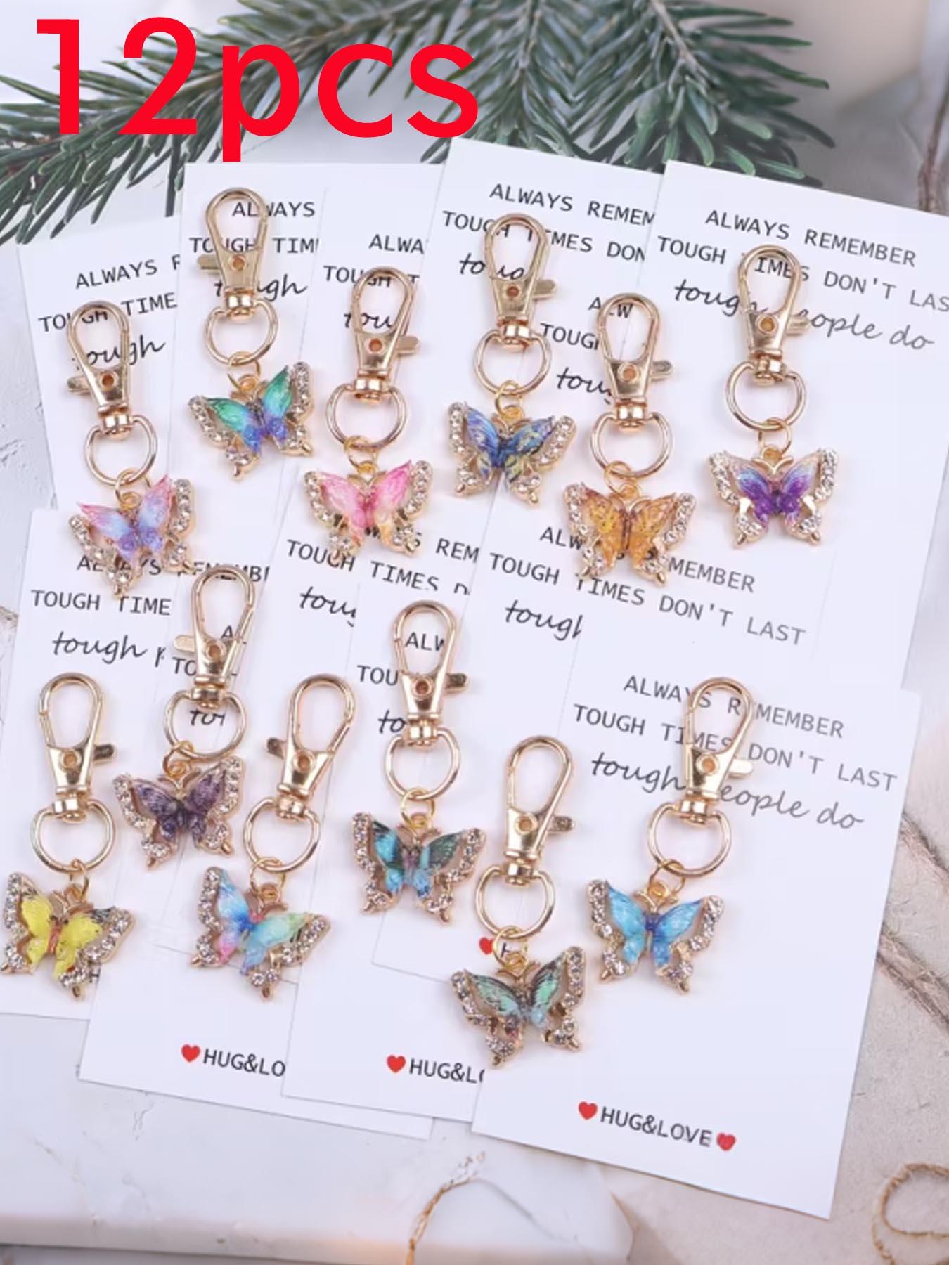 12PCS  Multi-color Small BUTTERFLY Keychain Set With 'HUG&LOVE' Pocket Hug Token, Used For Backpacks, Handbags And Car Key Decoration Accessories, For Anyone Who Needs Support And Affirmation. Fashion Commemorative Gift